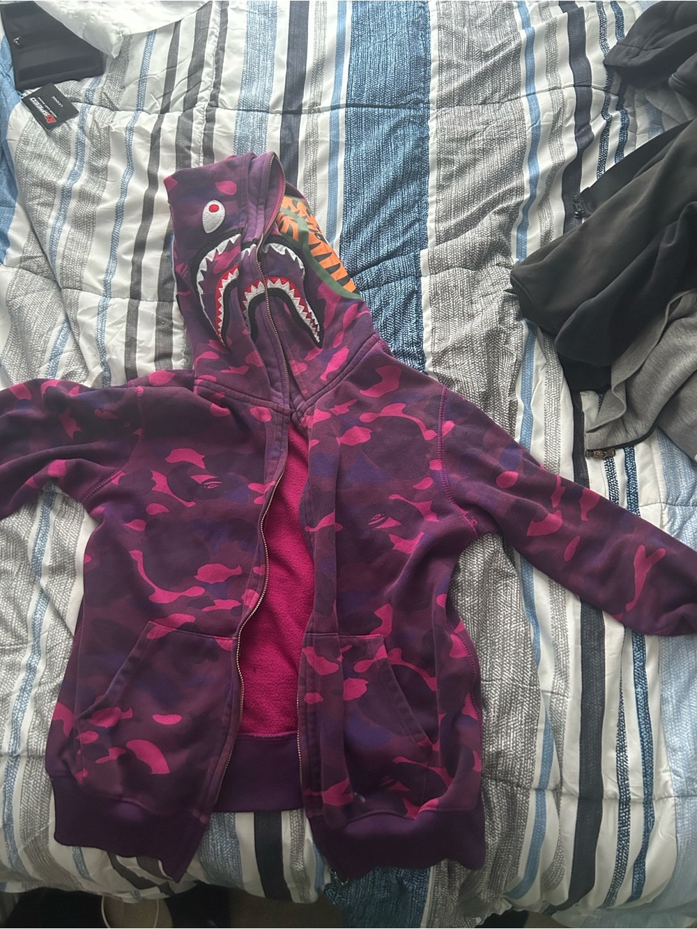 Bape Inspired men’s Shark Hoodie Jacket in Purple Camo